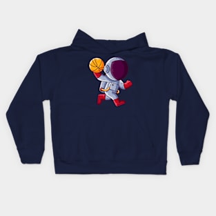 Cute Astronaut Playing Basketball Cartoon Kids Hoodie